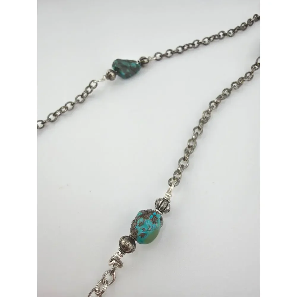 Handcrafted Artisan Made Turquoise Nugget and Oxidized Silver Chain Necklace